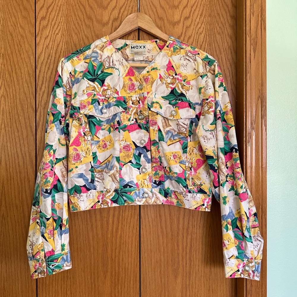 Funky Floral Graphic Print Mexx 80s Cotton Denim Jean Jacket